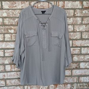 Torrid Light Gray Tie Front Harper Blouse 4